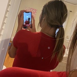 - Red Lululemon short sleeve swiftly tech